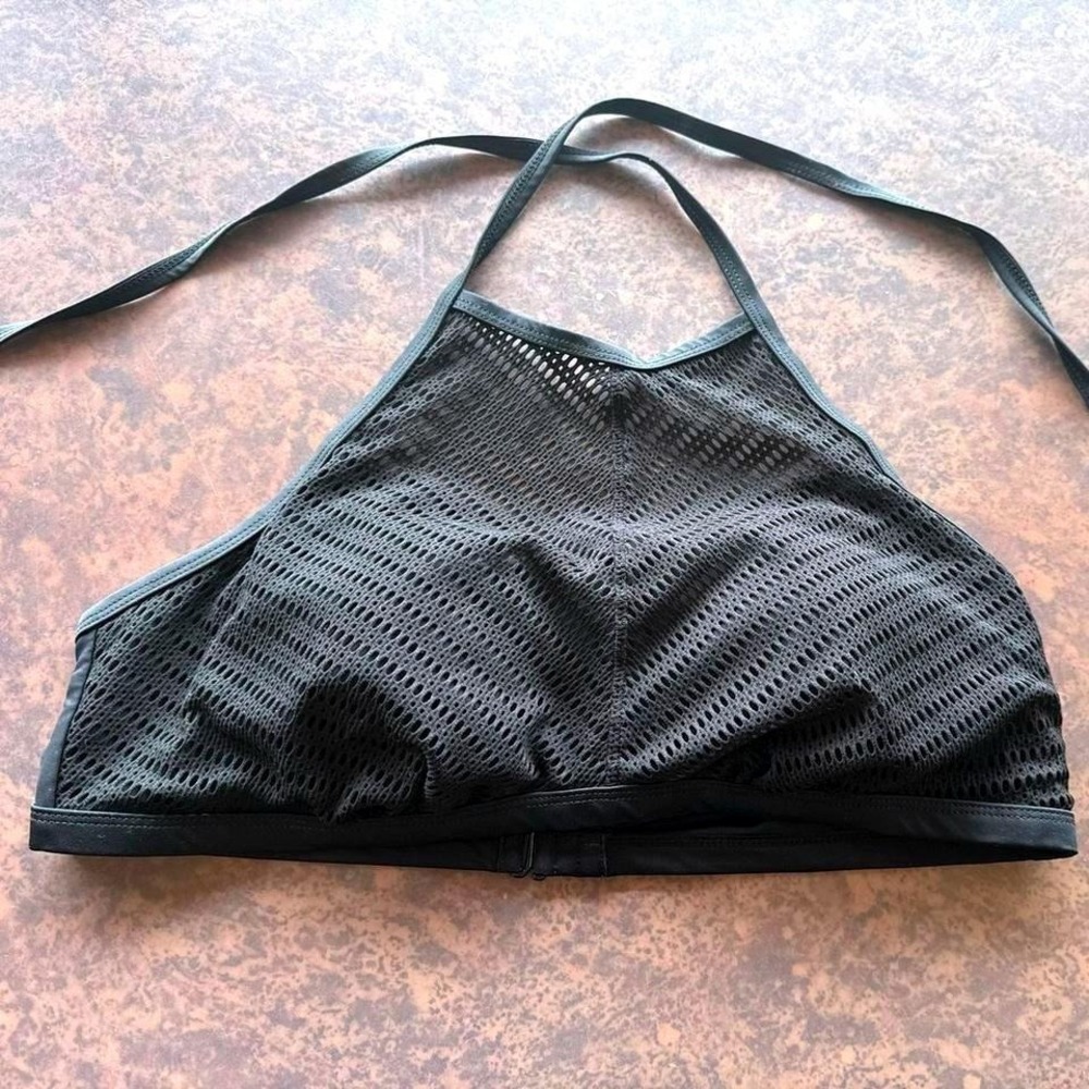 Costa Del Sol Black Mesh High Neck Halter Bikini Top Molded Cups Support